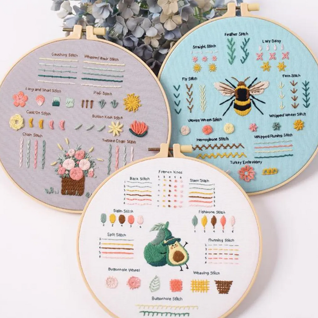 Beginner Embroidery Kit (Set of 3) – DIY Hand Embroidery & Cross Stitch Craft