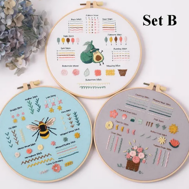 Beginner Embroidery Kit (Set of 3) – DIY Hand Embroidery & Cross Stitch Craft