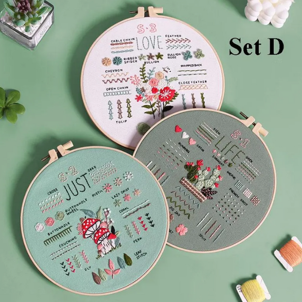 Beginner Embroidery Kit (Set of 3) – DIY Hand Embroidery & Cross Stitch Craft