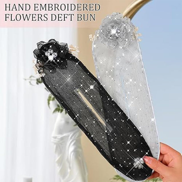 All-Star Flower Hair Accessories – Hand-Embroidered Flower Lazy Bun Maker Hair Styling Tool,6 Pieces Mixed Set