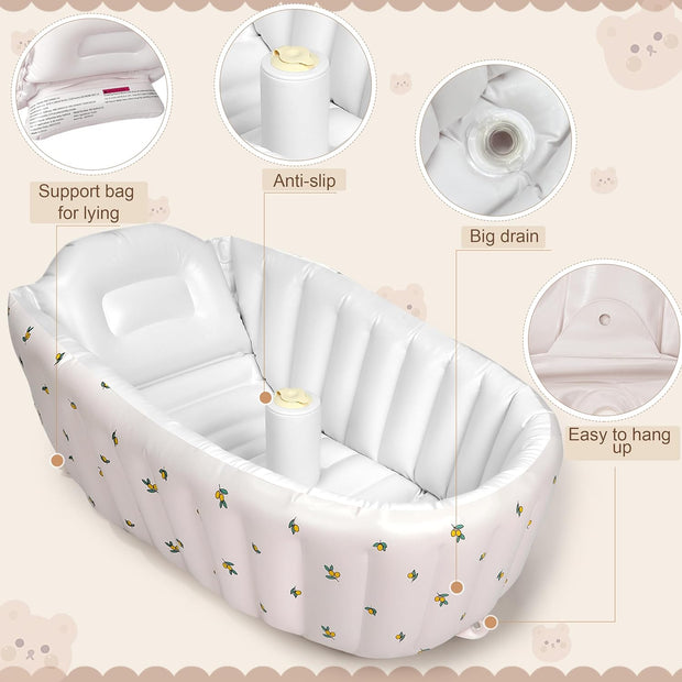 Inflatable Baby Bathtub with Built-in Air Pump – Portable Travel Shower Basin for Newborn to Toddler (Olive Bath)