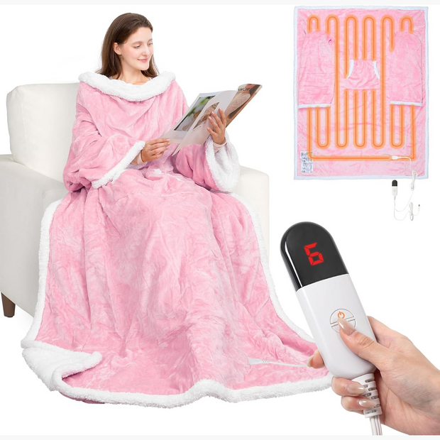 Wearable Heated Blanket with Sleeves & Foot Pocket – Electric Throw