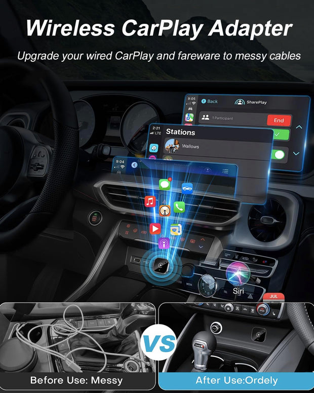 2025 Upgraded Mini Wireless CarPlay & Android Auto Adapter (2-in-1, Black)