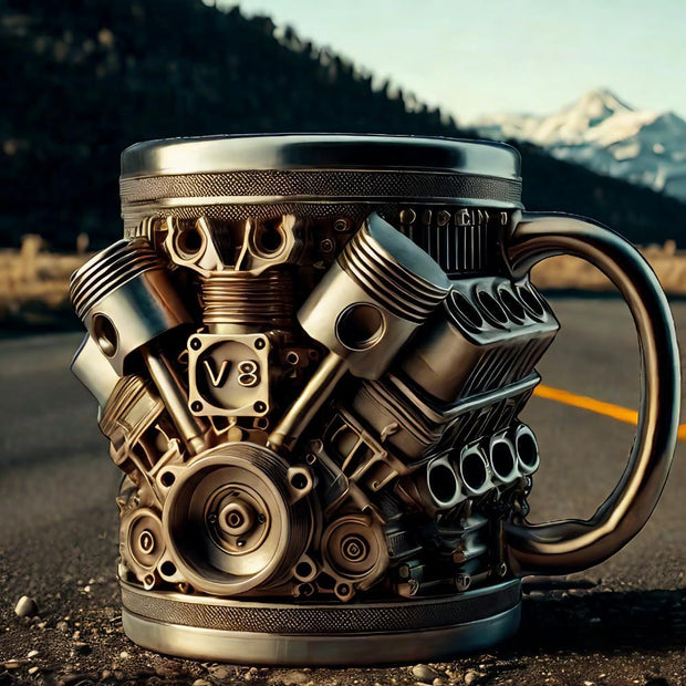 V8 Engine Stainless Steel Mug – Double-Wall Insulated Coffee Cup