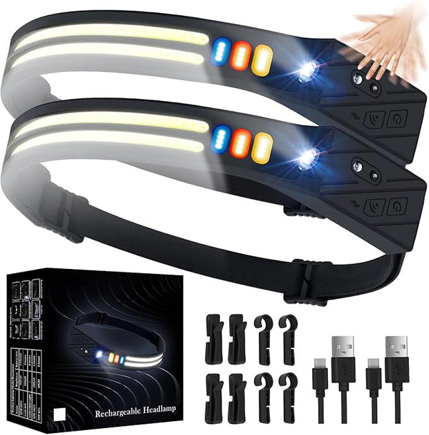 Rechargeable Headlamp – 2 Pack, 350 Lumens, 5 Light Modes, 1200mAh Battery, 230° Wide Beam