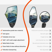 Anti-Glare Foldable Bike Mirror, Left Side 360° Adjustable (20–23mm)