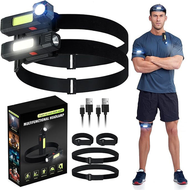 Rechargeable Headlamp – 2 Pack, 350 Lumens, 5 Light Modes, 1200mAh Battery, 230° Wide Beam