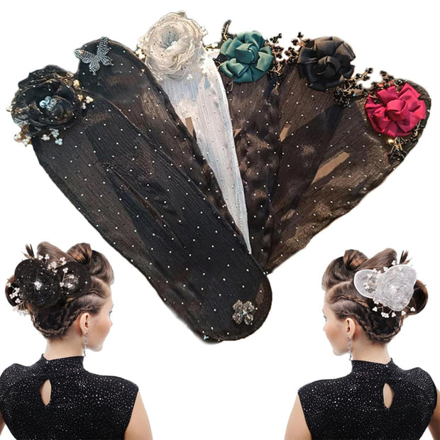 All-Star Flower Hair Accessories – Hand-Embroidered Flower Lazy Bun Maker Hair Styling Tool,6 Pieces Mixed Set
