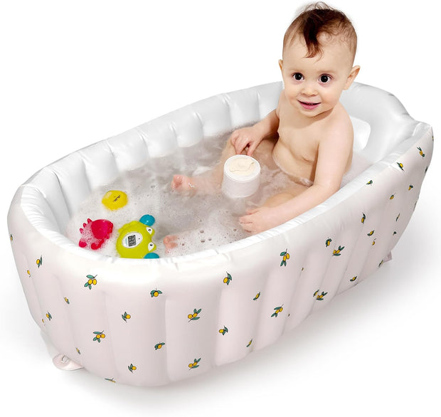 Inflatable Baby Bathtub with Built-in Air Pump – Portable Travel Shower Basin for Newborn to Toddler (Olive Bath)