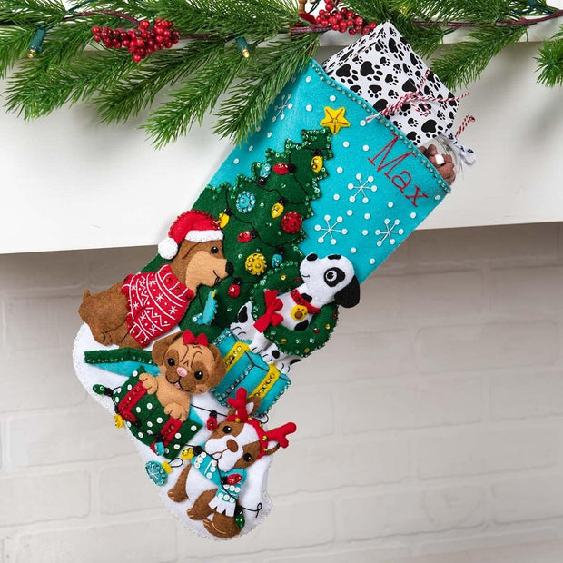 Felt Applique 18" Christmas Dog Stocking Kit – DIY Holiday Craft
