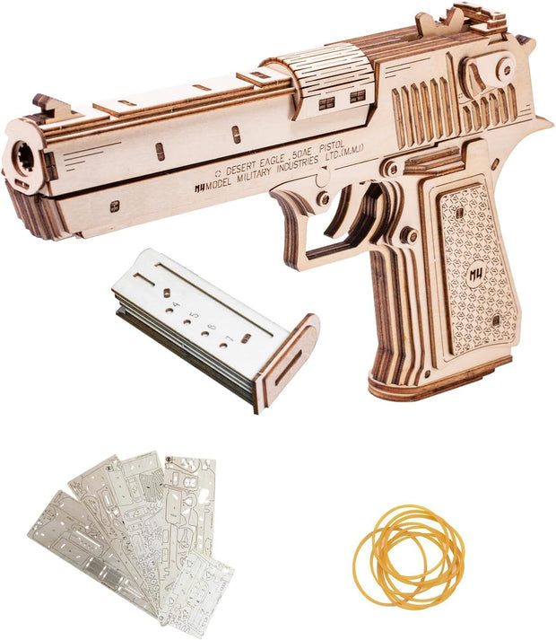 Adult Wooden Puzzle Desert Eagle Rubber Band Gun – 3D Metal & Wooden Model Kit