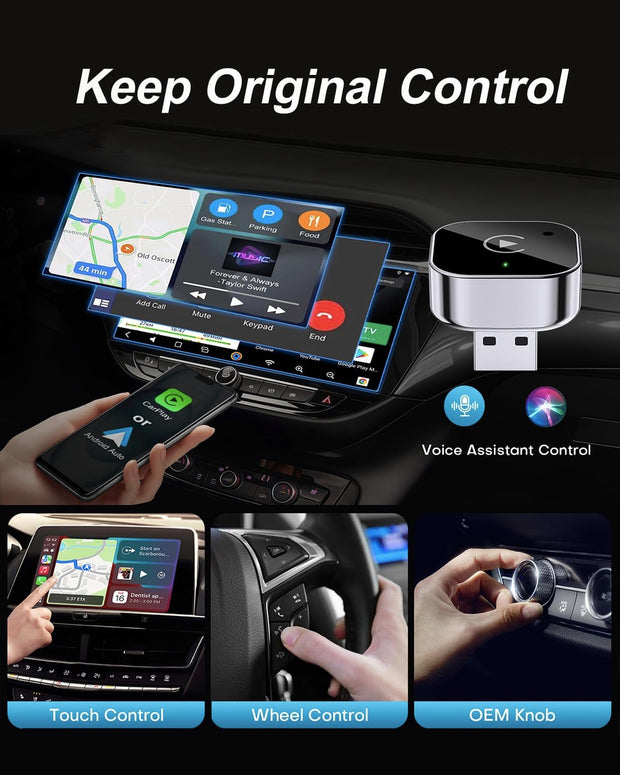 2025 Upgraded Mini Wireless CarPlay & Android Auto Adapter (2-in-1, Black)