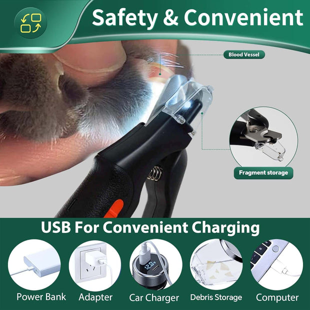 2-in-1 Rechargeable Pet Nail Clippers & Grinder with LED Light
