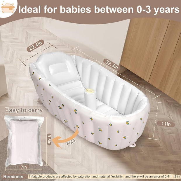 Inflatable Baby Bathtub with Built-in Air Pump – Portable Travel Shower Basin for Newborn to Toddler (Olive Bath)
