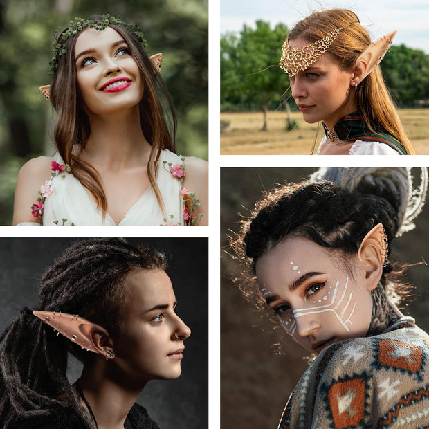 Elf Ear Accessory Set – 2 Pairs of Fairy Ears with Non-Pierced Pearl Earrings