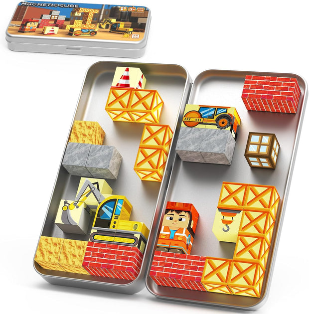 Magnetic Building Blocks with Magnetic Box – 35 Pcs Magnetic Cubes Travel Construction Toy for Kids