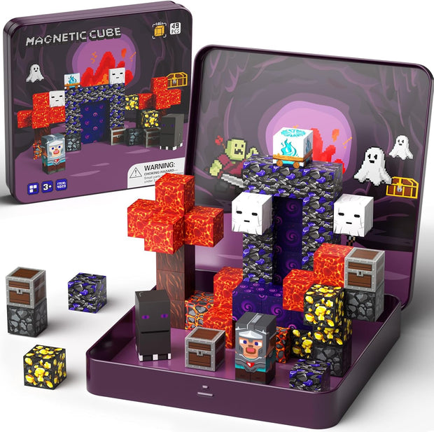 Magnetic Building Blocks with Magnetic Box – 35 Pcs Magnetic Cubes Travel Construction Toy for Kids