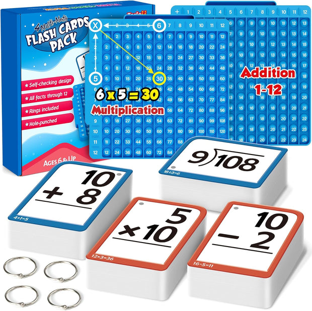 Pop & Learn Math Set: Multiplication Pop Board + Flashcards (Addition, Subtraction, Multiplication, Division)