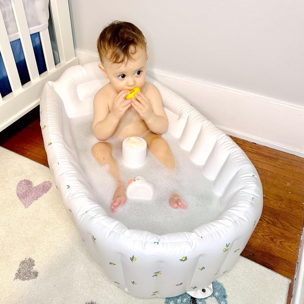 Inflatable Baby Bathtub with Built-in Air Pump – Portable Travel Shower Basin for Newborn to Toddler (Olive Bath)