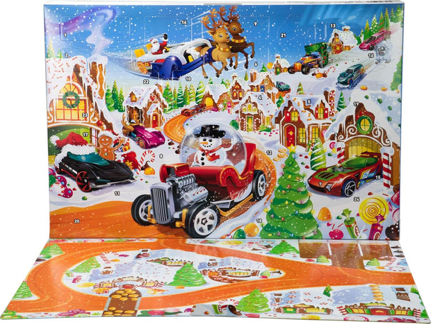 2025 Advent Calendar: 10-Piece 1:64 Scale Toy Car Collection with Ornament Clips & Winter Accessories