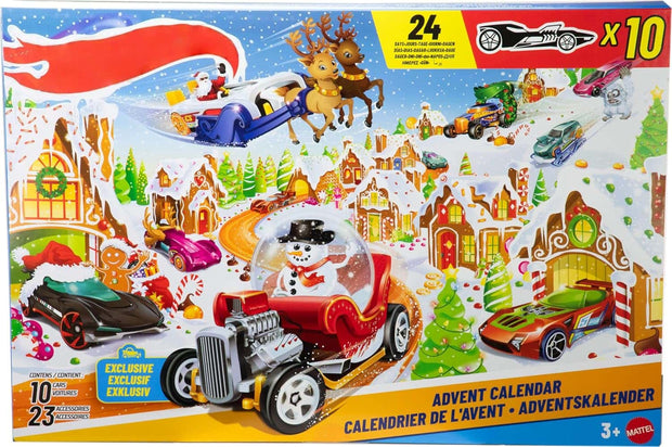 2025 Advent Calendar: 10-Piece 1:64 Scale Toy Car Collection with Ornament Clips & Winter Accessories
