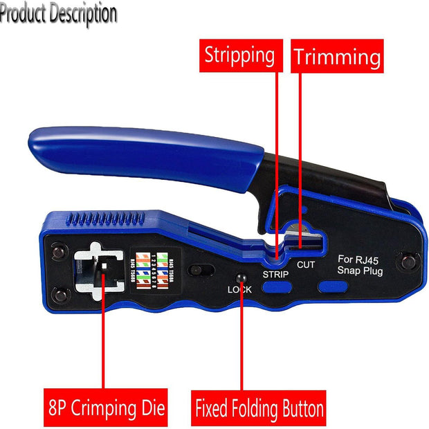 RJ45 Crimping Tool – Pass Through Crimper for Cat6a/Cat6/Cat5e/Cat5 8P8C Modular Connectors