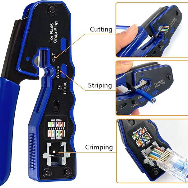 RJ45 Crimping Tool – Pass Through Crimper for Cat6a/Cat6/Cat5e/Cat5 8P8C Modular Connectors