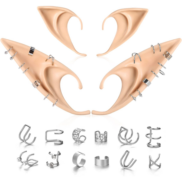 Elf Ear Accessory Set – 2 Pairs of Fairy Ears with Non-Pierced Pearl Earrings