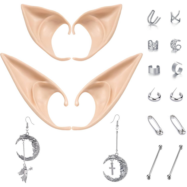 Elf Ear Accessory Set – 2 Pairs of Fairy Ears with Non-Pierced Pearl Earrings