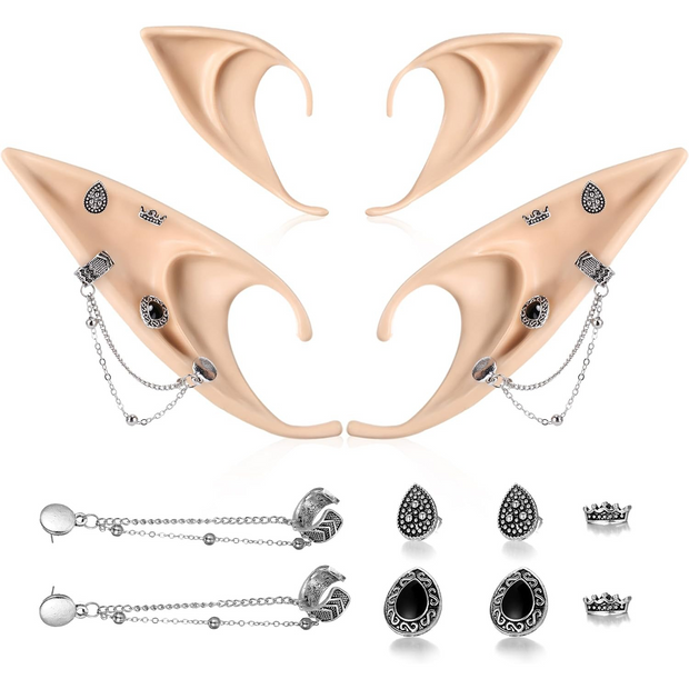 Elf Ear Accessory Set – 2 Pairs of Fairy Ears with Non-Pierced Pearl Earrings